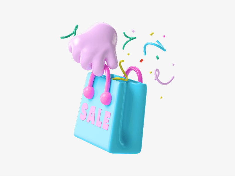 Shopping bag with sale text shown as a 3D illustration