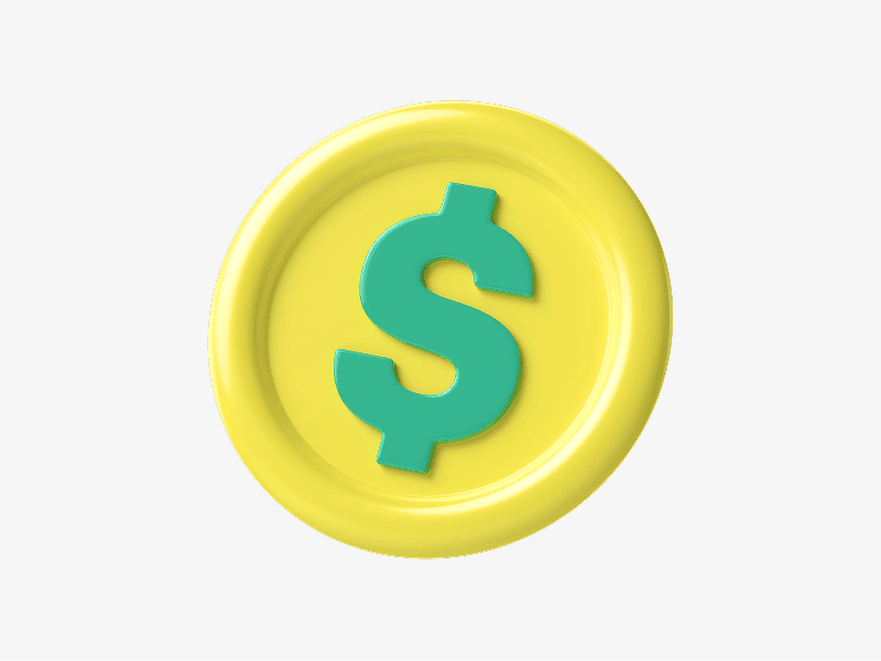 Round coin with dollar symbol displayed as a 3D illustration