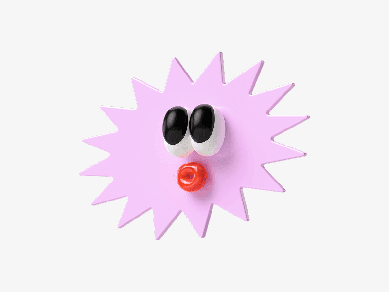 Starburst shape with eyes and mouth shown as a playful 3D illustration