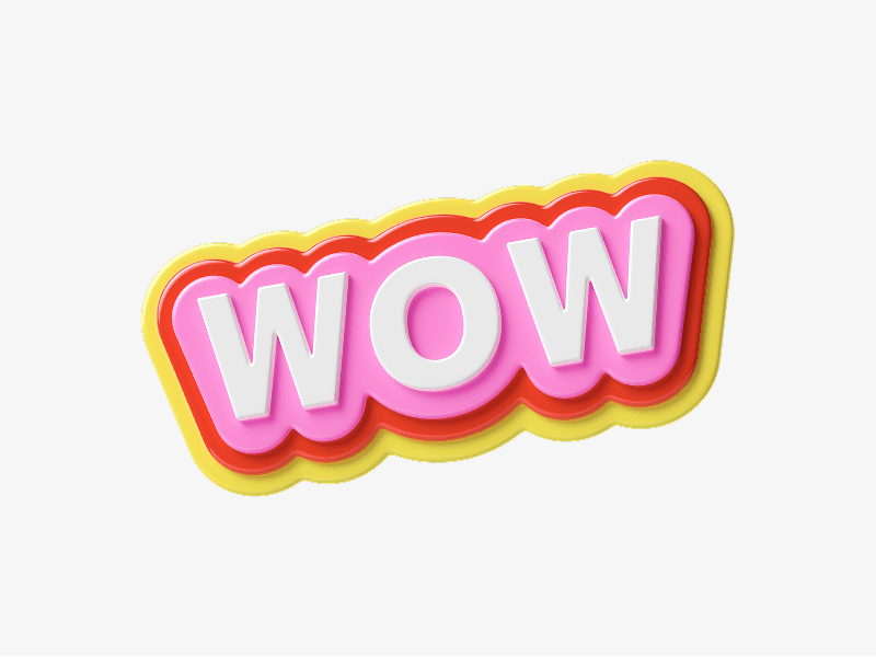 WOW text displayed in a bold bubble style 3D illustration