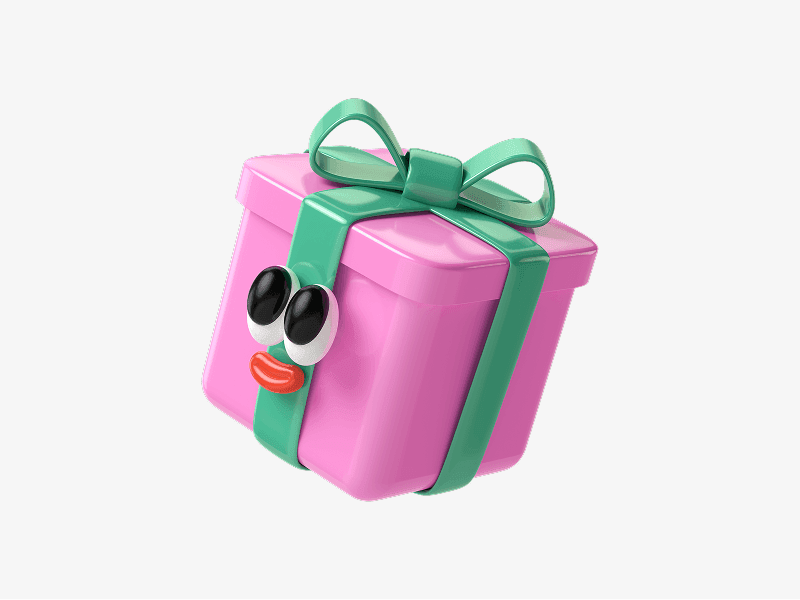 Gift box with ribbon displayed as a playful 3D illustration