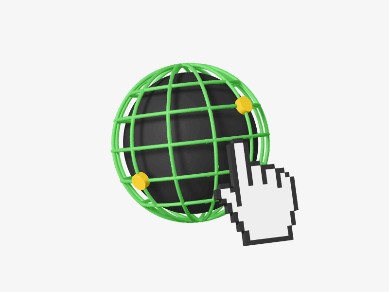 3d illustration of globe with cursor