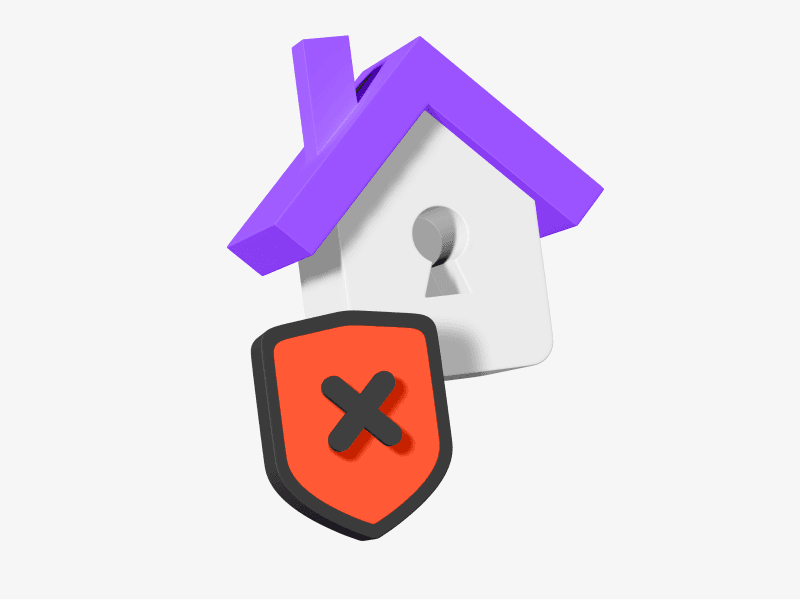 3d illustration of a house with security warning shield
