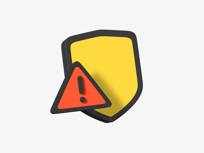 3d illustration of shield with warning sign