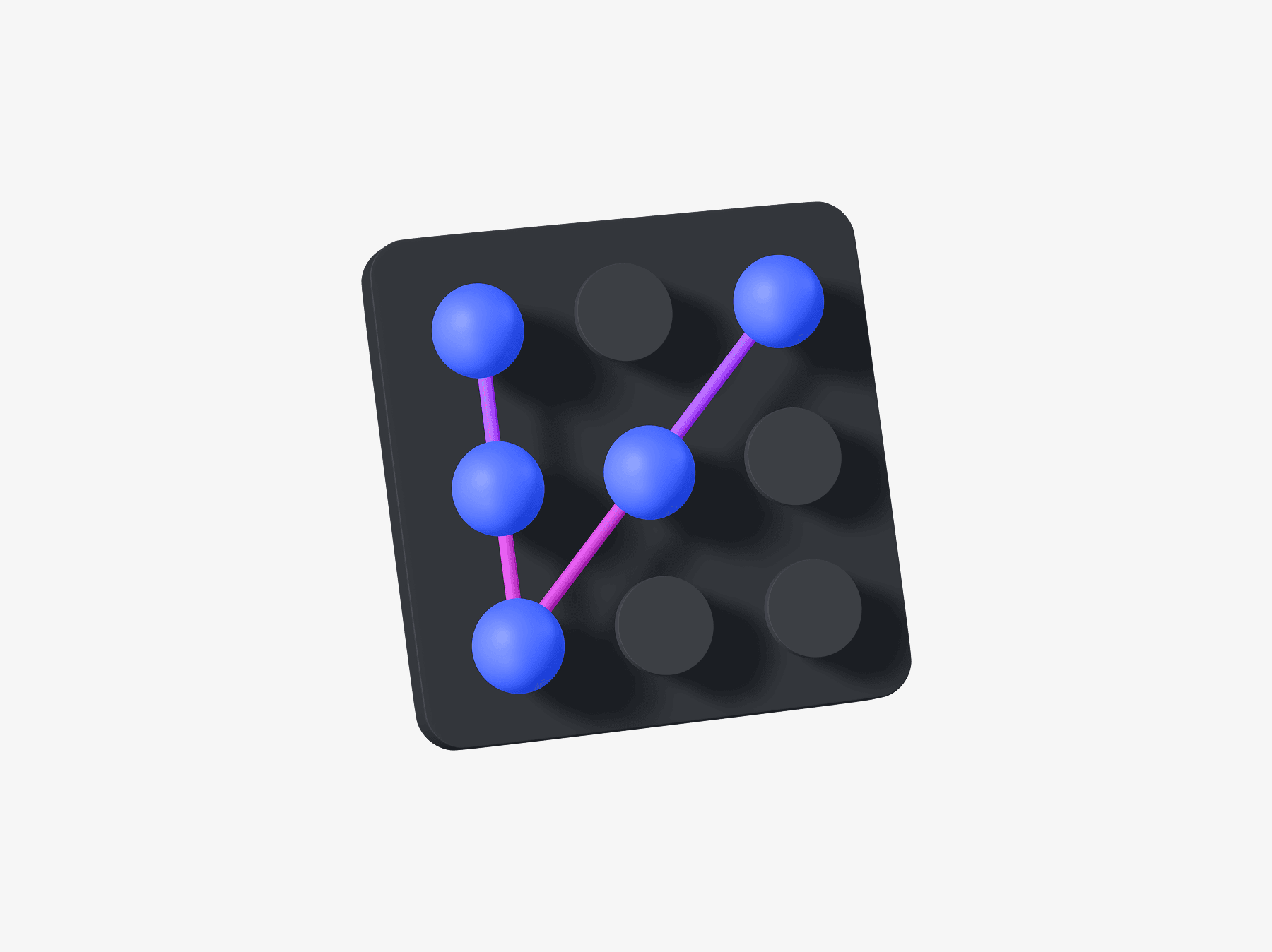 Free 3D illustration of a mobile-style pattern lock screen with blue and purple nodes, representing security access