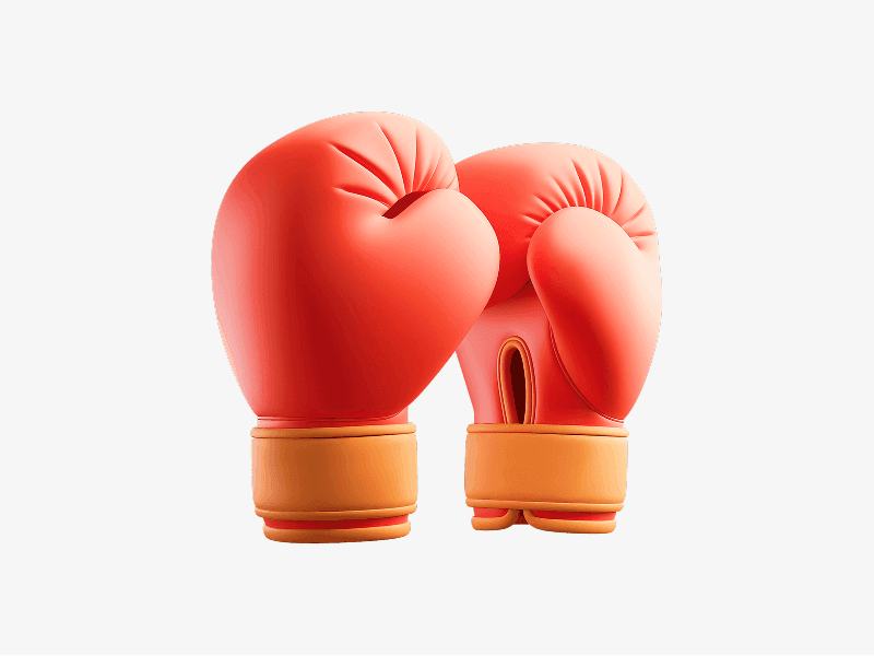 Pair of boxing gloves shown as a bold 3D illustration