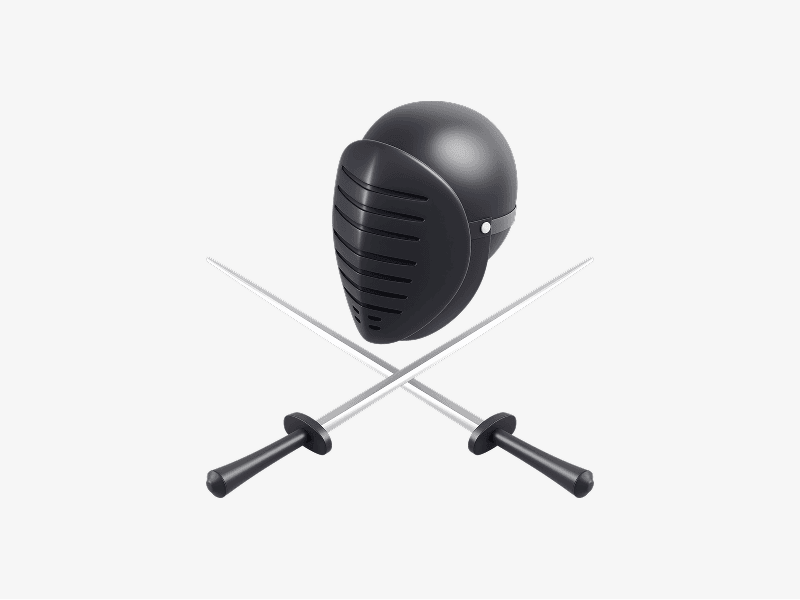 Fencing mask with crossed swords shown as a 3D illustration