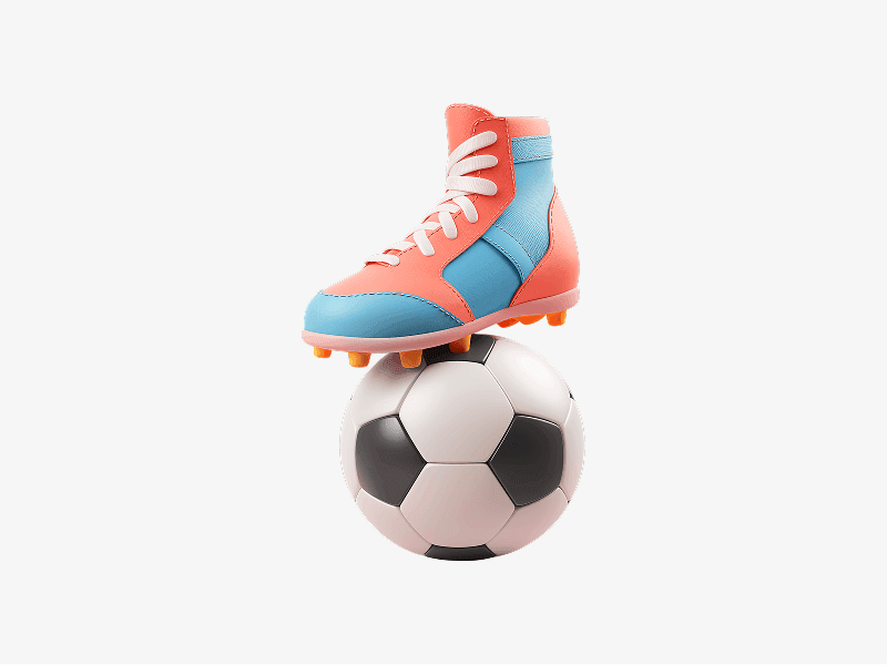 Soccer cleat standing on a ball shown as a 3D illustration