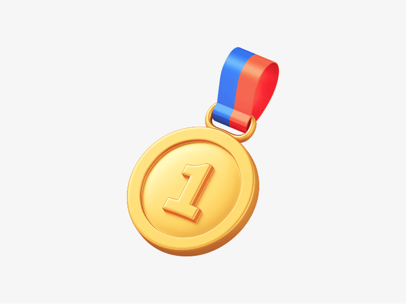 Gold medal with ribbon shown as a 3D illustration