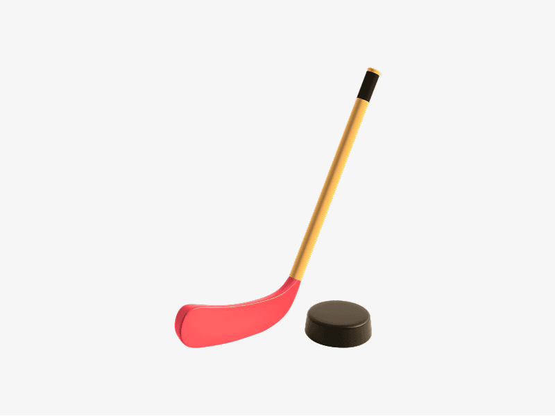 Hockey stick with puck shown as a 3D illustration