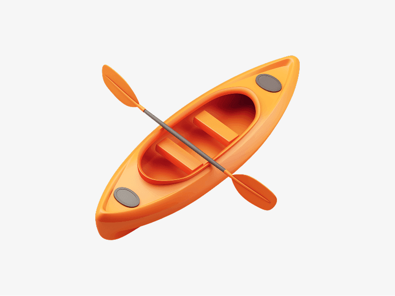 Kayak boat with paddle shown as a 3D illustration