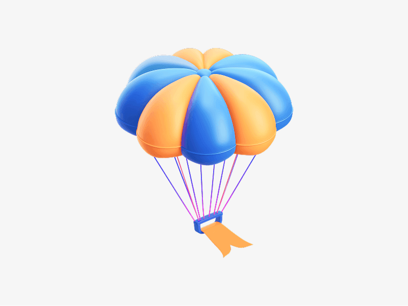 Parachute with canopy shown as a clean 3D sports illustration