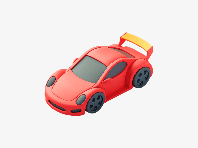 Red sports racing car shown as a dynamic 3D illustration