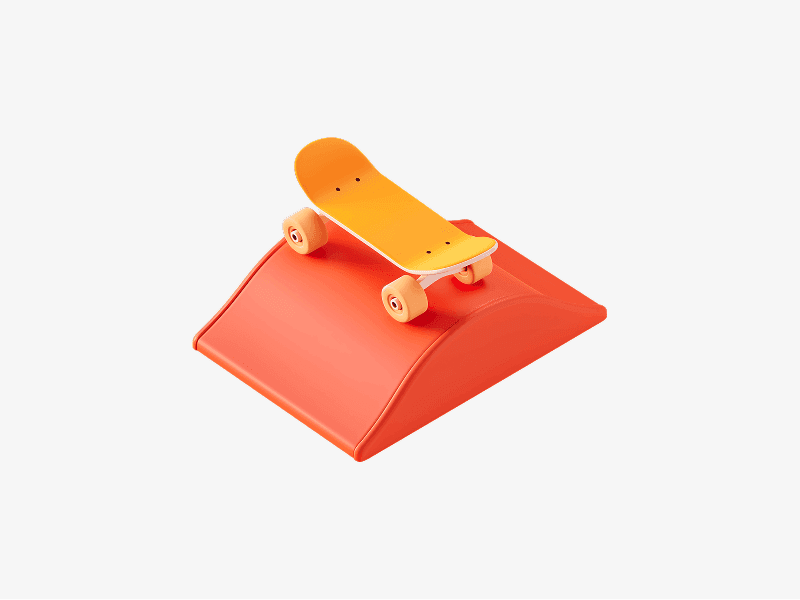 Skateboard ramp with board shown as a 3D illustration