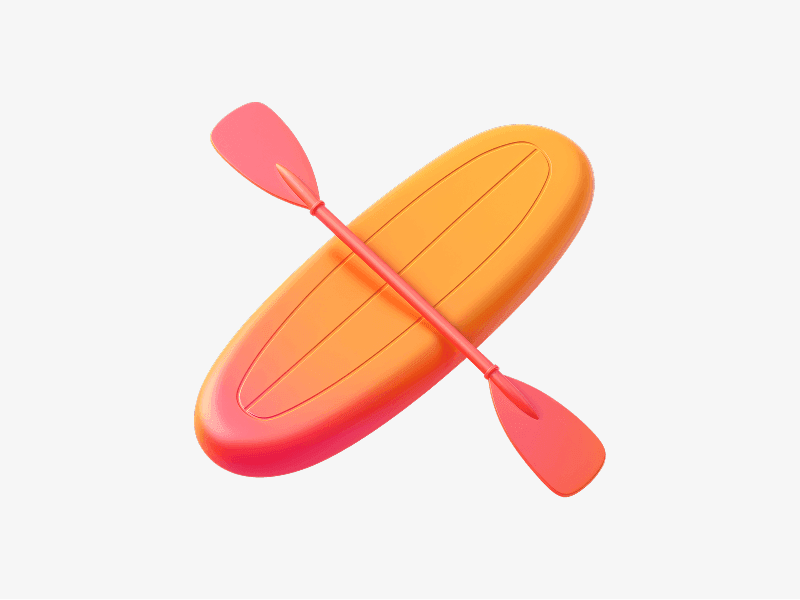 Surfboard with paddle shown as a 3D illustration