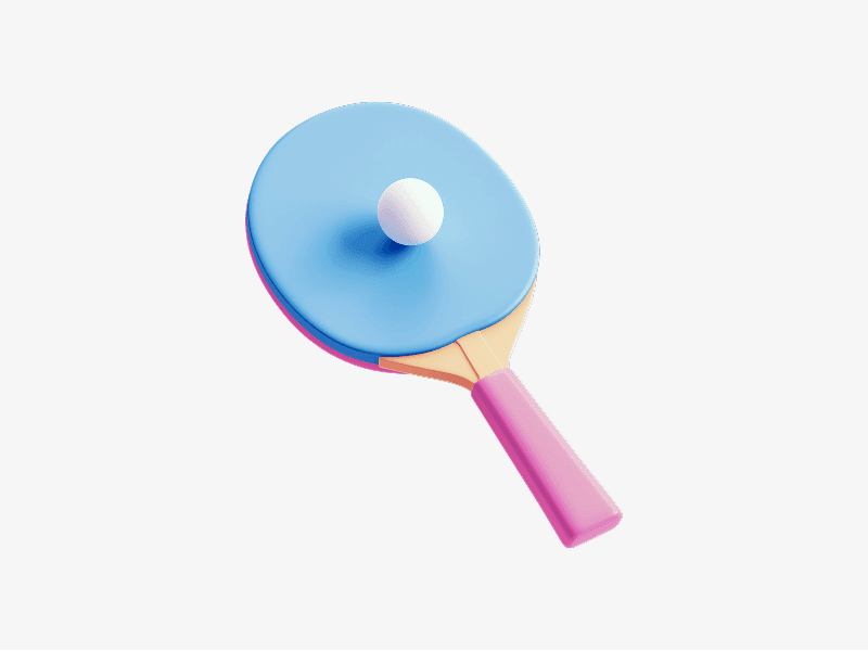 Table tennis paddle with ball shown as a 3D illustration