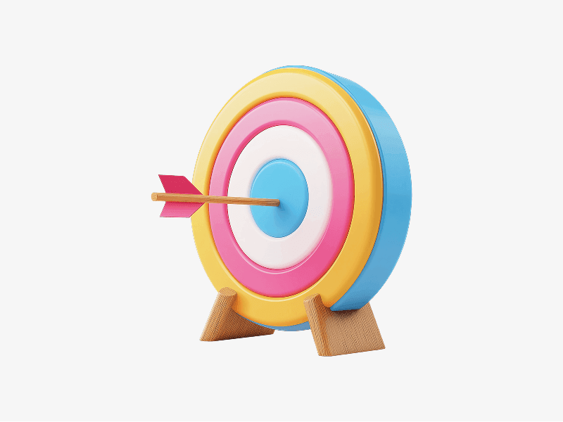 Archery target board with arrow shown as a 3D illustration