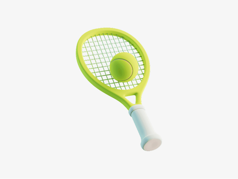 Tennis racket with ball shown as a 3D illustration