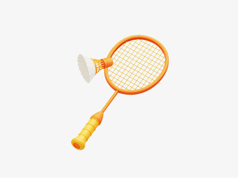 Badminton racket with shuttlecock shown as a 3D illustration