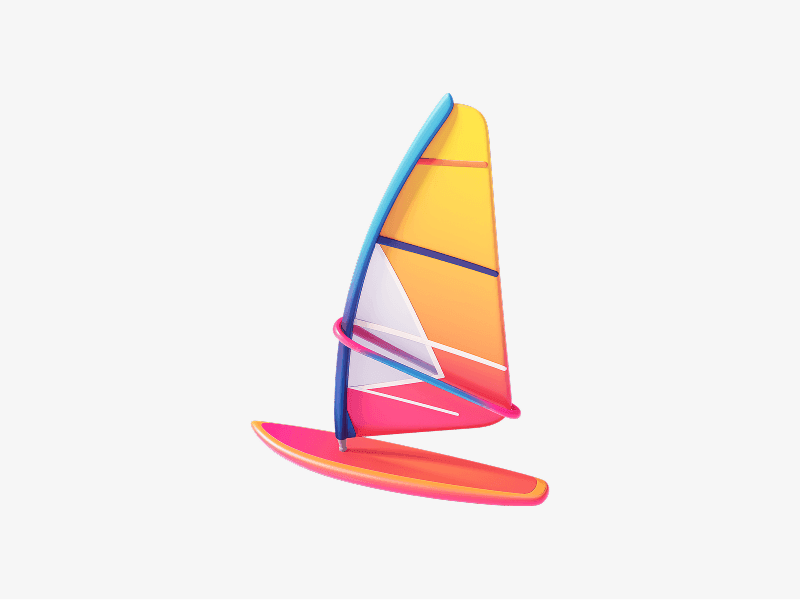 Windsurf board with sail shown as a 3D illustration