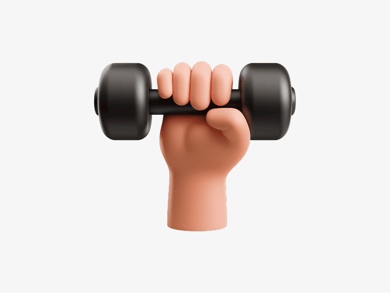 Hand lifting a dumbbell shown as a 3D illustration