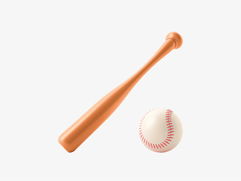 Baseball bat with ball displayed as a simple 3D illustration