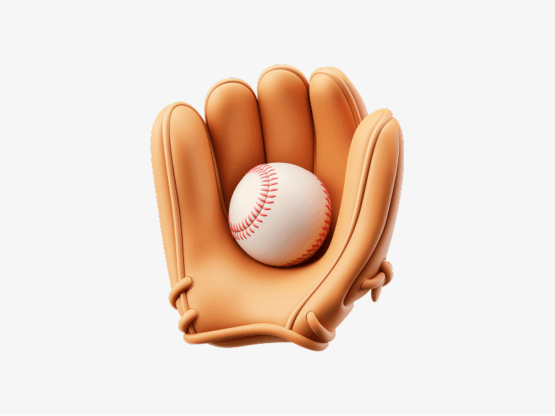 Baseball glove holding a ball shown as a 3D illustration