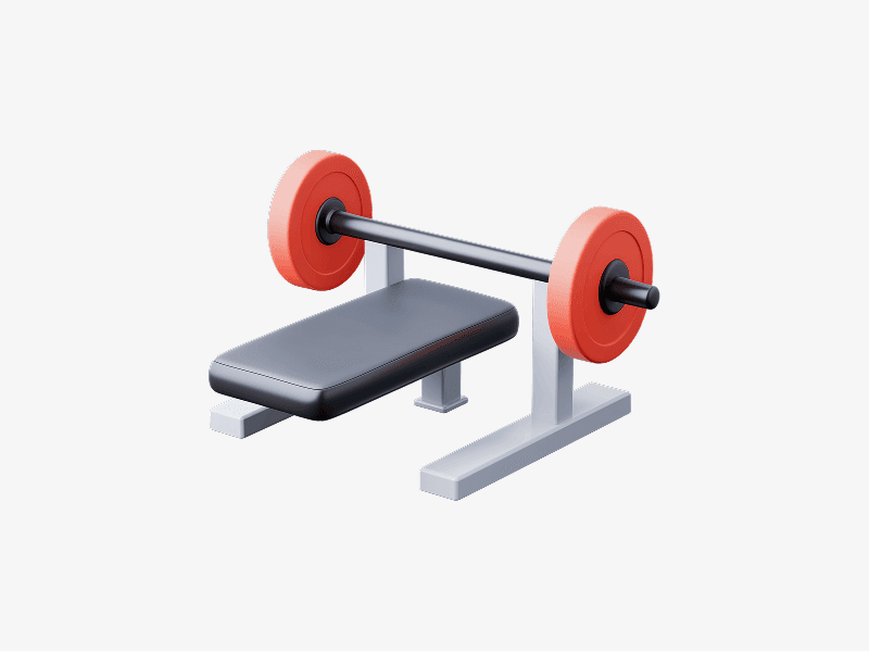 Workout bench with barbell shown as a 3D illustration