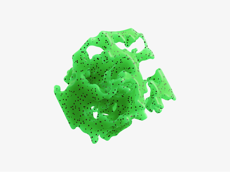 Green particle cluster abstract shape shown as a 3D illustration