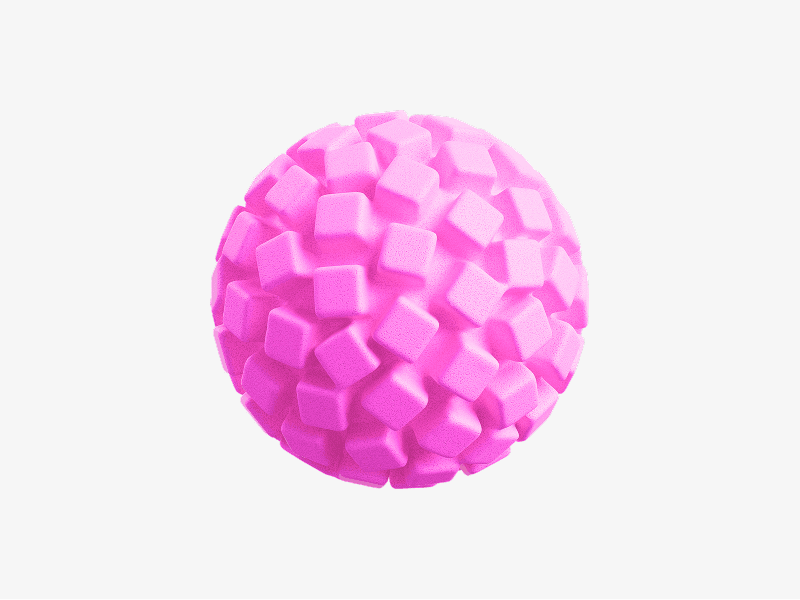 Pink faceted sphere shown as a geometric 3D illustration