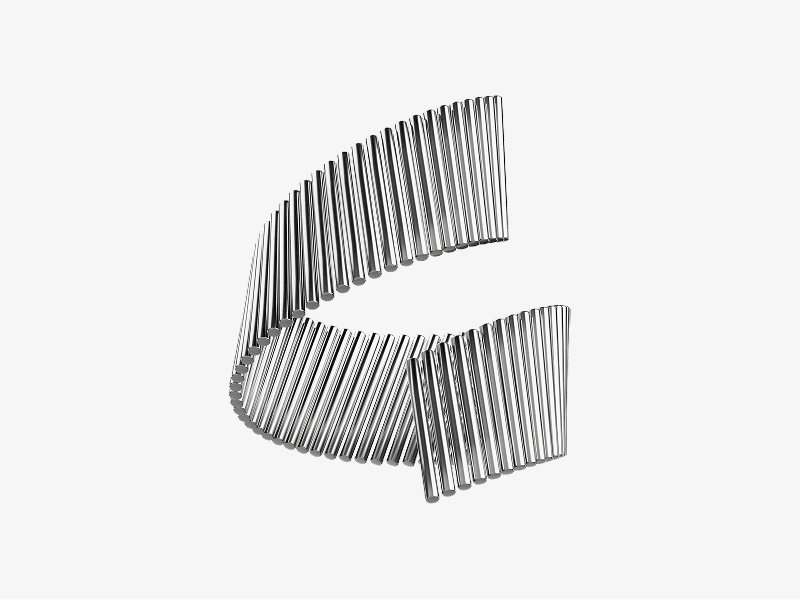 Metal ribbon twist abstract shape shown as a 3D illustration