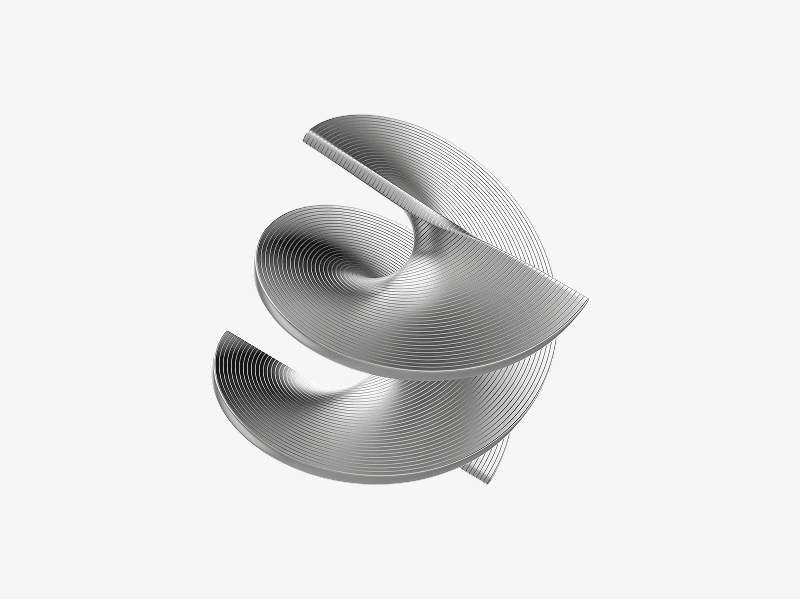 Silver wave loop abstract shape shown as a 3D illustration