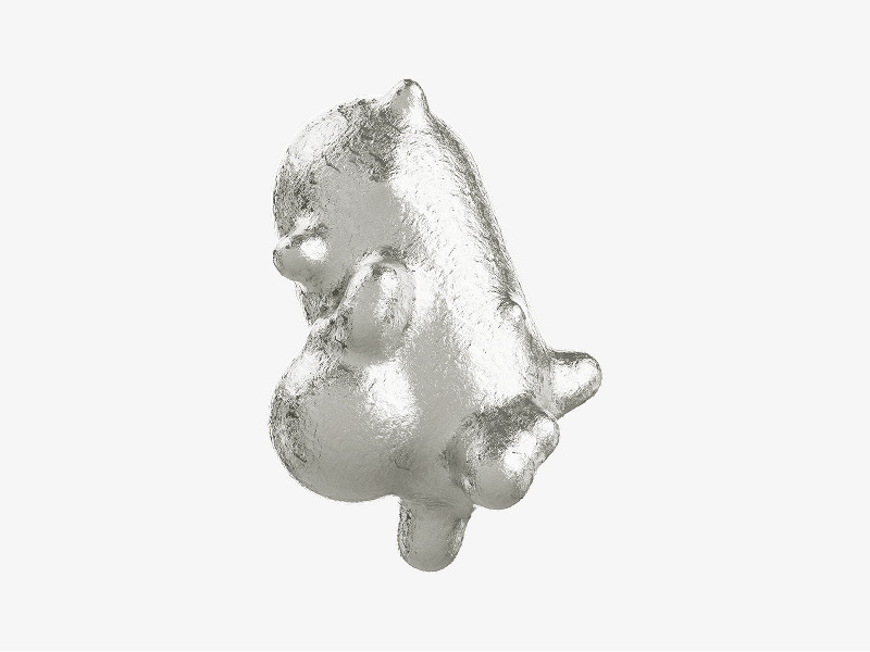 Shiny chrome abstract blob shown as a Y2K style 3D illustration