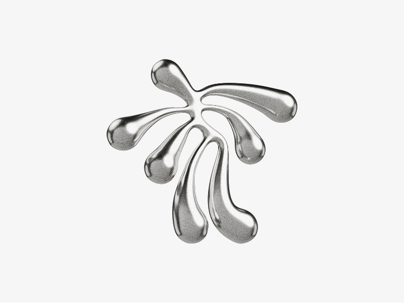 Liquid metal splash abstract shape shown as a 3D illustration