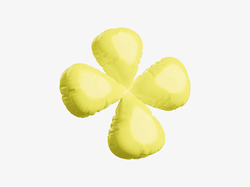 Yellow puffy flower abstract shape shown as a 3D illustration