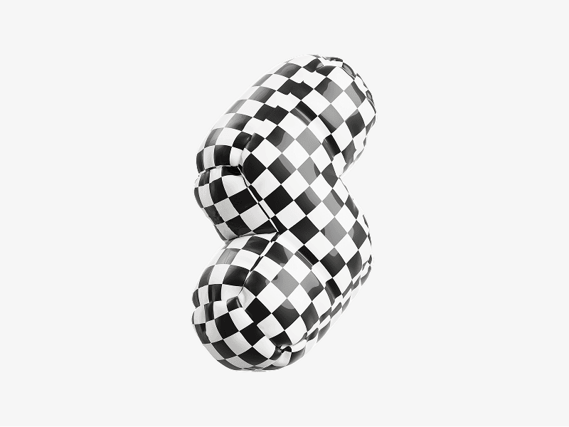 Black and white checkered twisted abstract shape shown as a 3D illustration