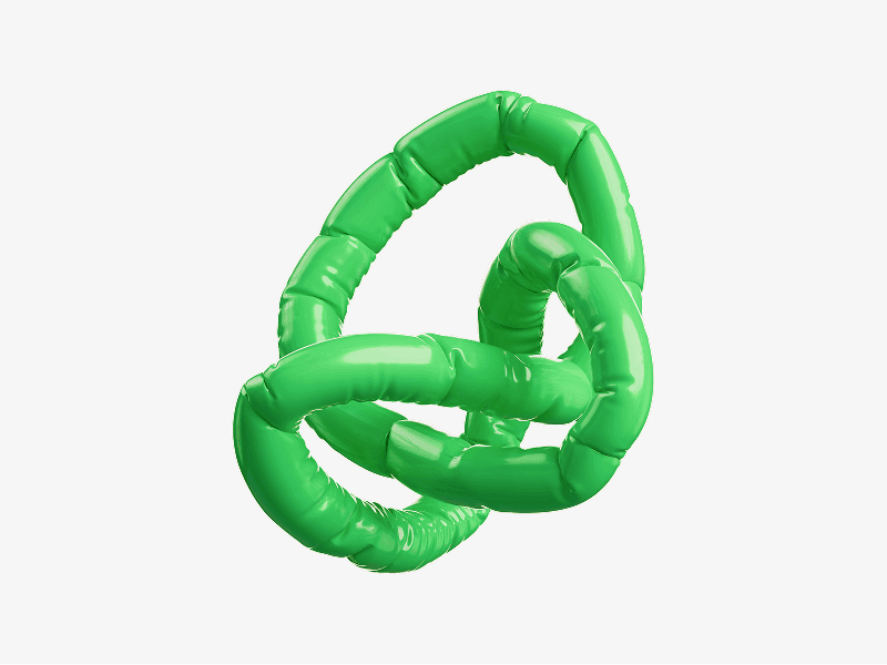 Green inflated loop knot abstract shape shown as a 3D illustration