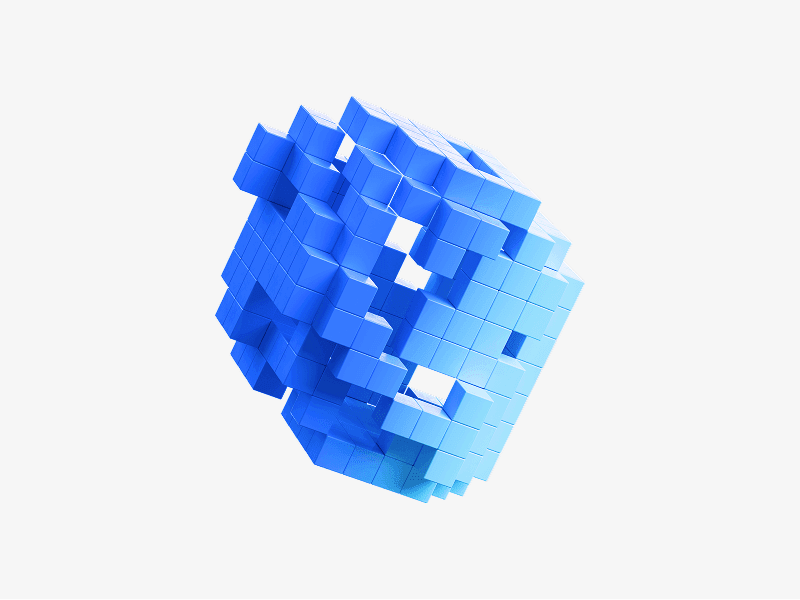 Blue pixel block abstract shape shown as a 3D illustration