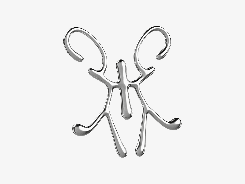Liquid chrome drip shaped abstract form shown as a 3D illustration