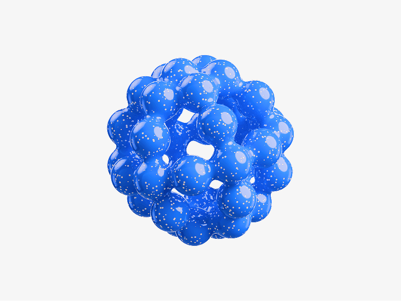 Sphere made of small blue granules shown as a 3D illustration