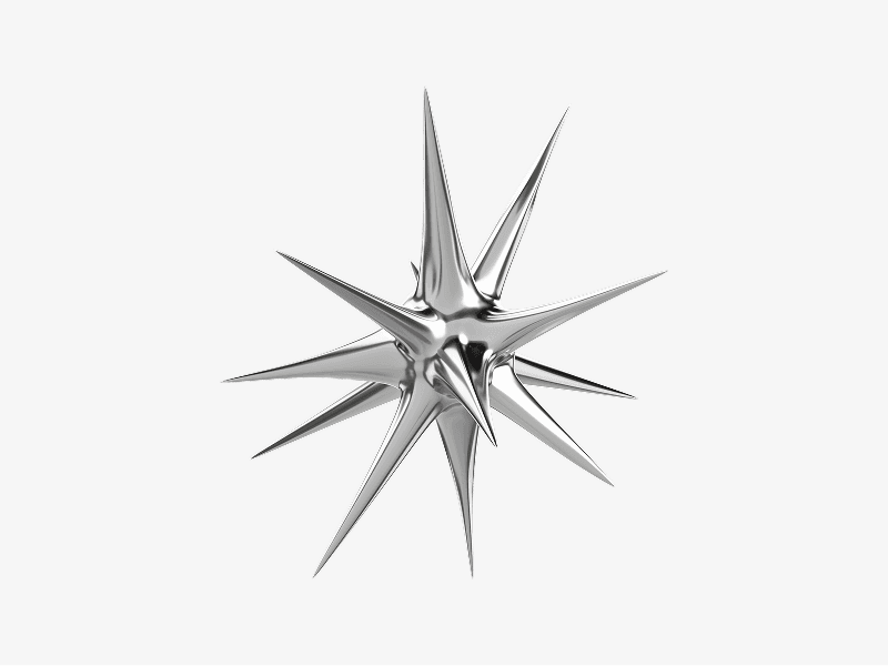 Chrome spike starburst abstract shape shown as a 3D illustration