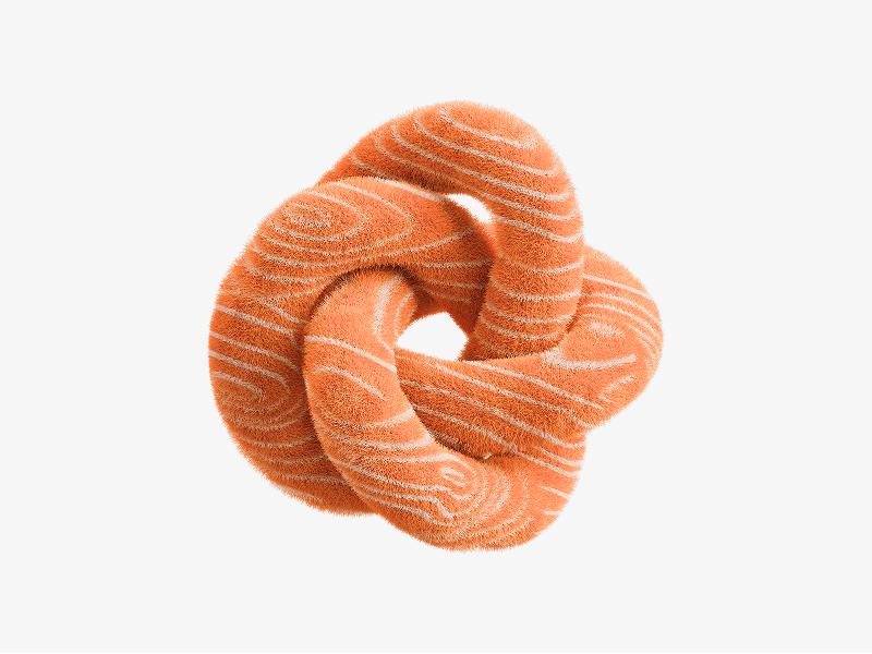 Orange fabric style knot abstract shape shown as a 3D illustration
