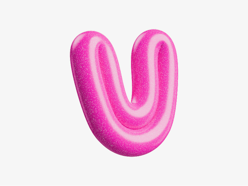 Pink inflated U shaped abstract form shown as a 3D illustration