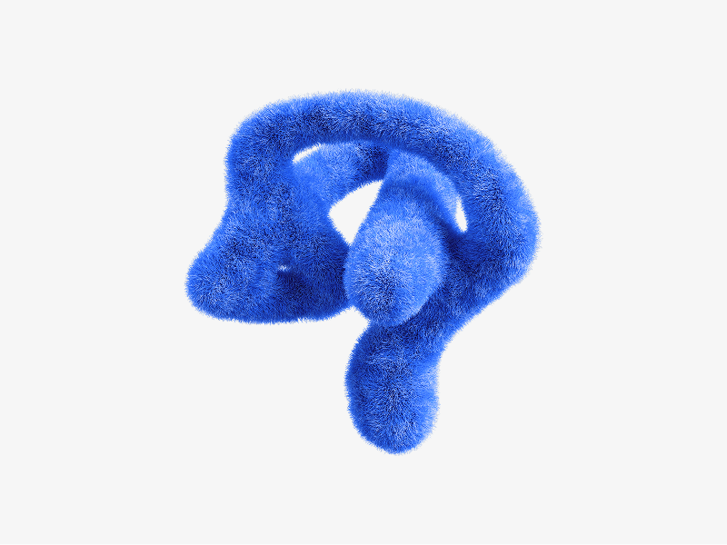 Blue fuzzy loop shaped abstract object shown as a 3D illustration