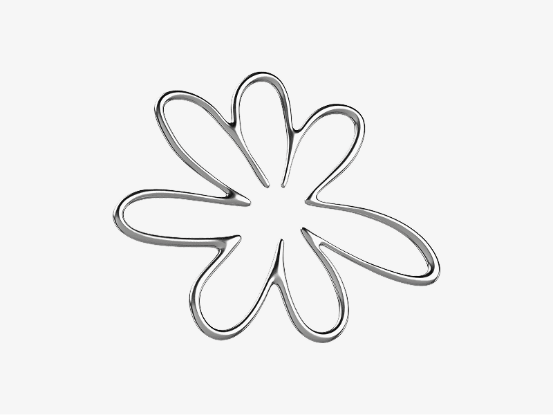 Chrome flower outline abstract shape shown as a 3D illustration