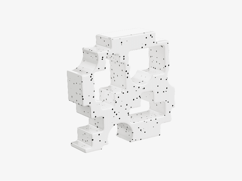 White pixel cluster tower abstract shape shown as a 3D illustration