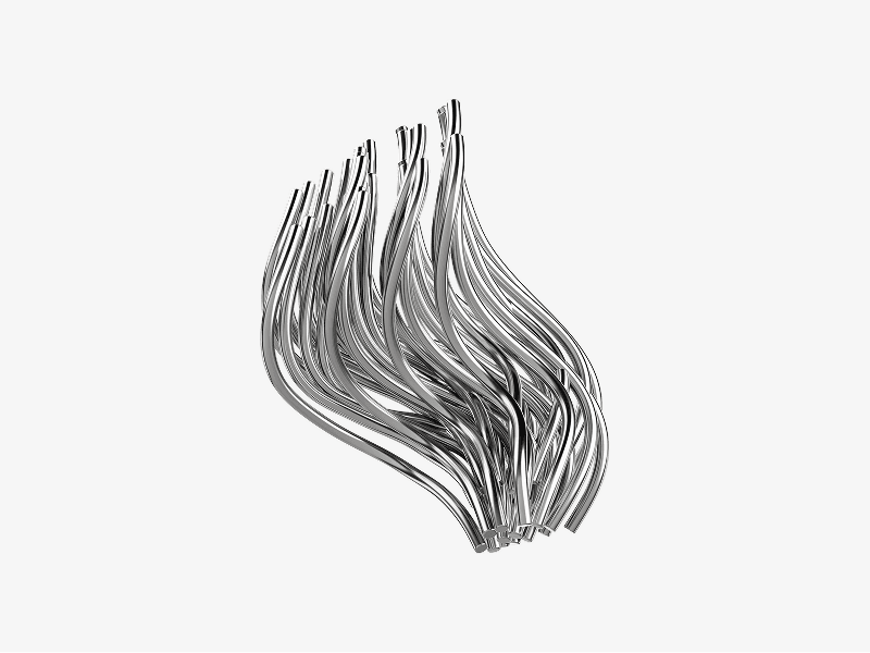 Metal wire flowing abstract shape shown as a 3D illustration