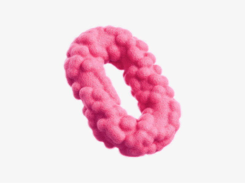 Pink fuzzy ring loop abstract shape shown as a 3D illustration