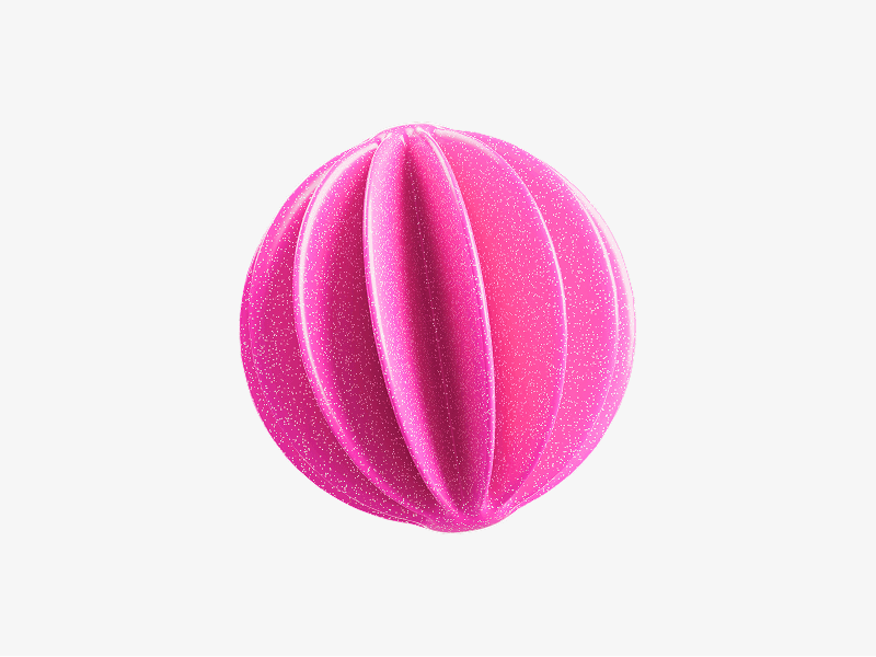 Pink ribbed sphere abstract shape shown as a 3D illustration
