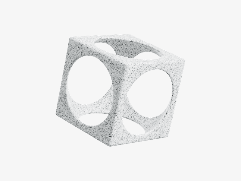 Minimal cube with round cutouts shown as a 3D illustration